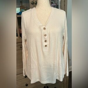 NWOT Loft off white Rib knit long sleeve Henley top- 16/18W